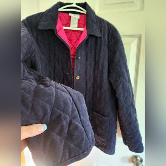 Alfred Dunner Quilted Navy Light Chore Jacket Coat Pink Accents, size 12 Petite - Picture 3 of 5